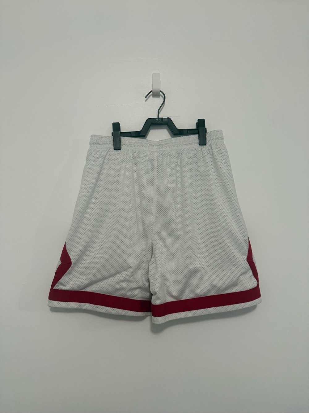 Mens Jordan White and Red Dri-Fit Mesh Basketball Shorts